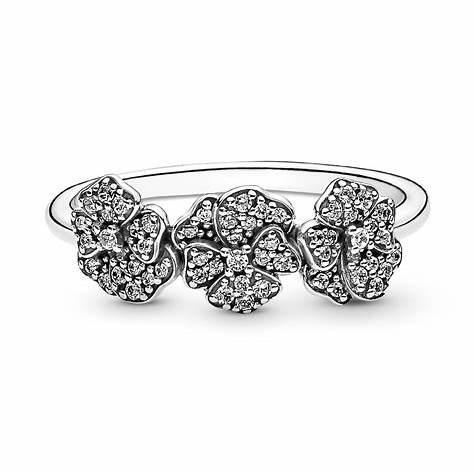 Pandora 190786C01-54 Triple Pansy Flower Ring - Sterling Silver, Size 54