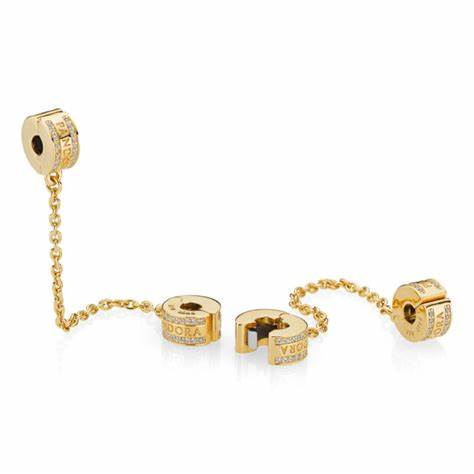 Pandora 767027CZ-05 Logo Safety Chain Charm - 14k Gold-Plated, 5cm